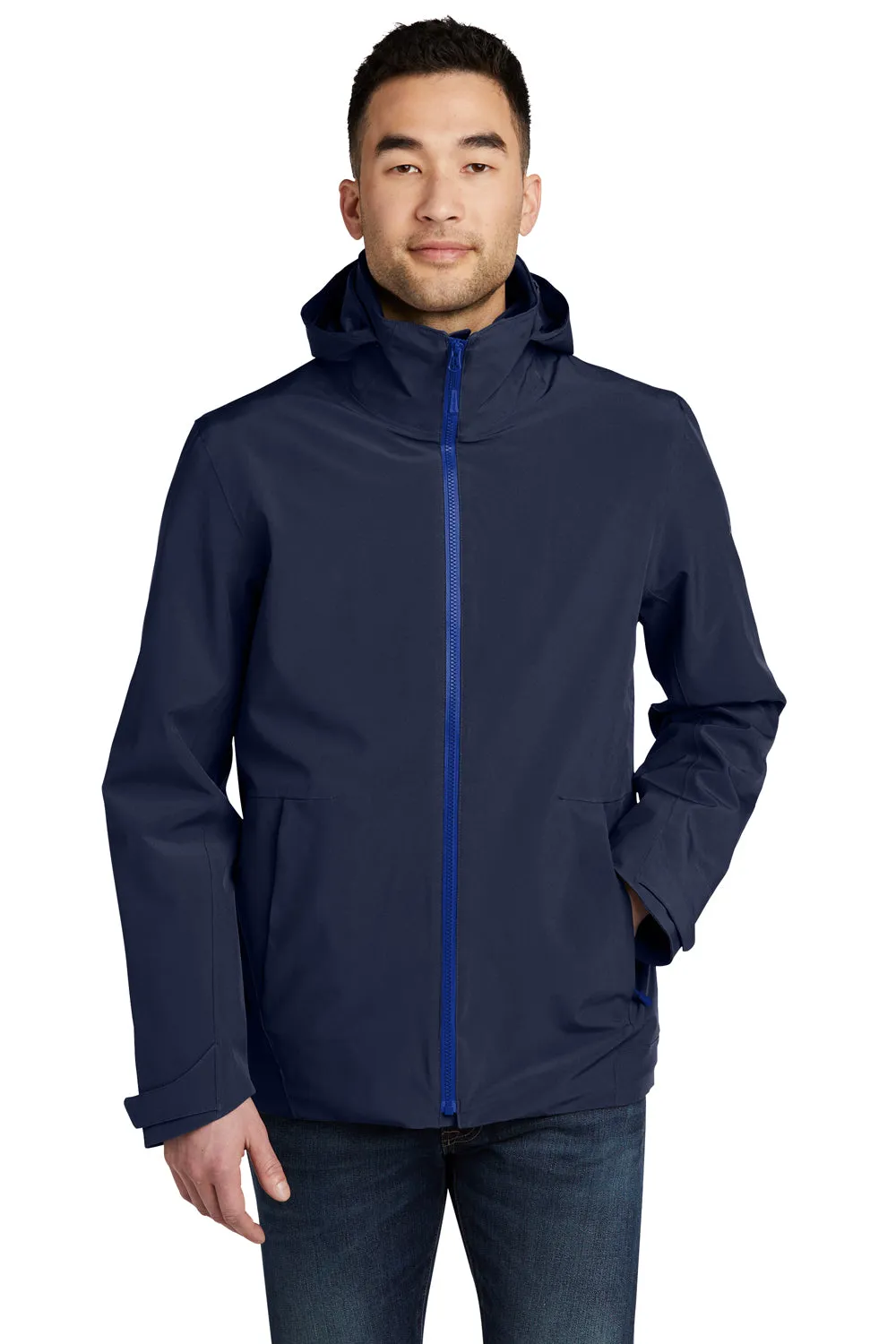 Eddie Bauer Mens WeatherEdge 3-in-1 Water Resistant Full Zip Hooded Jacket - River Navy Blue/Cobalt Blue