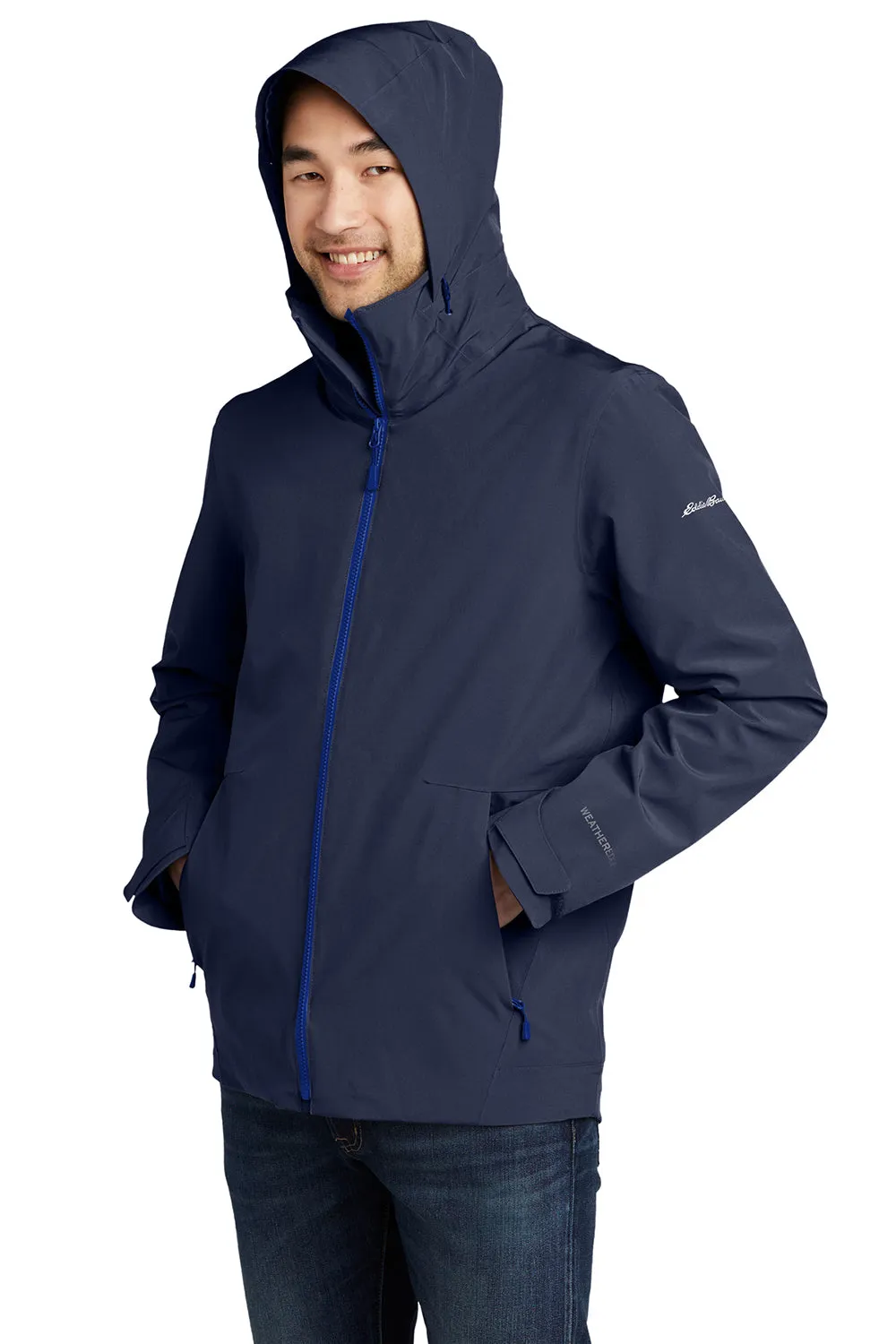 Eddie Bauer Mens WeatherEdge 3-in-1 Water Resistant Full Zip Hooded Jacket - River Navy Blue/Cobalt Blue