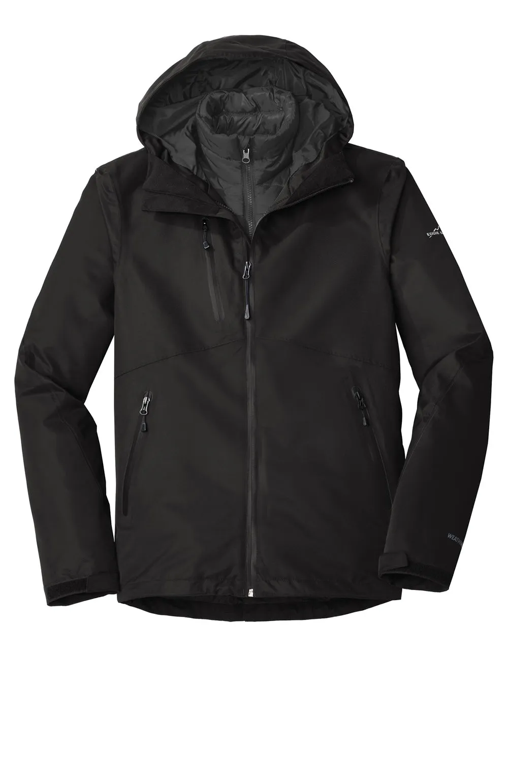 Eddie Bauer Mens WeatherEdge Plus 3-in-1 Waterproof Full Zip Hooded Jacket - Black