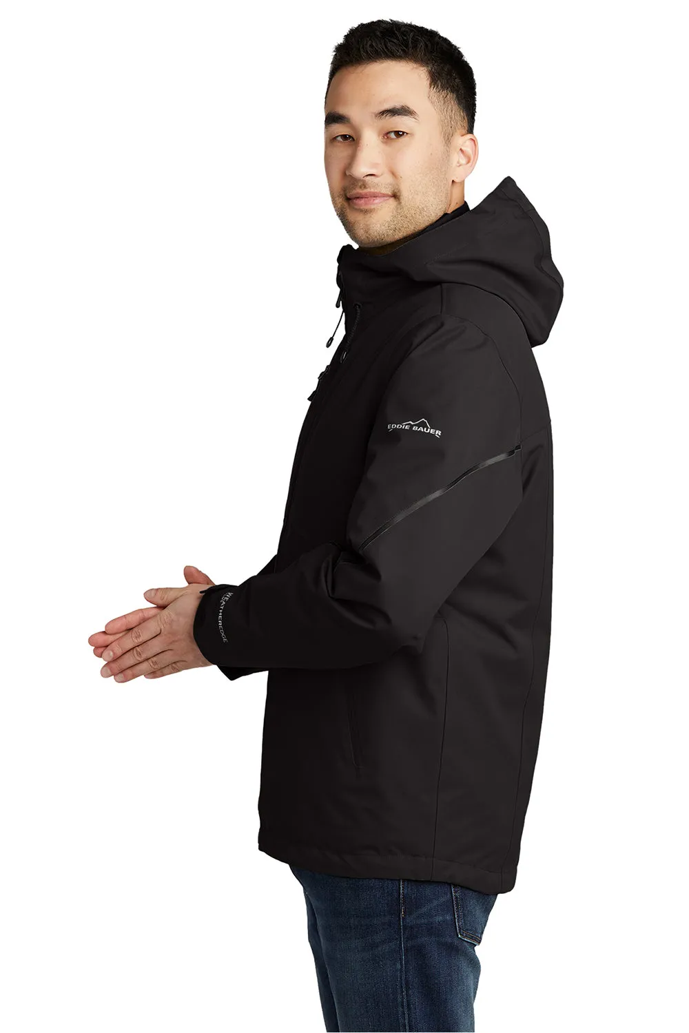 Eddie Bauer Mens WeatherEdge Plus 3-in-1 Waterproof Full Zip Hooded Jacket - Black