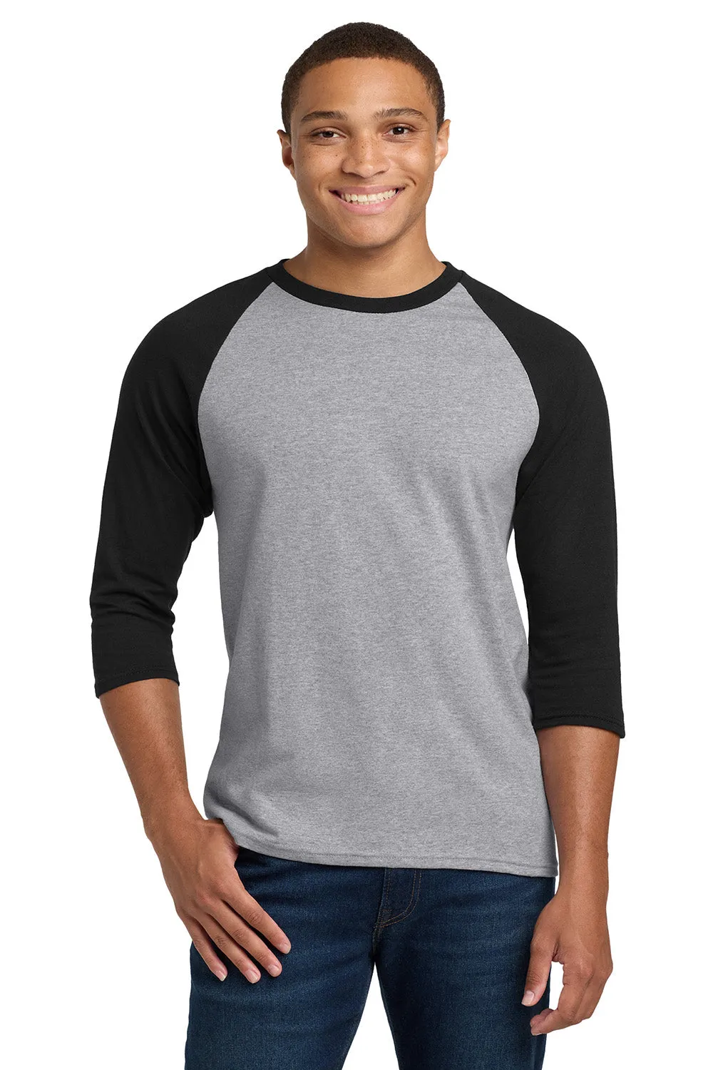 Gildan Mens 3/4 Sleeve Crewneck T-Shirt - Sport Grey/Black