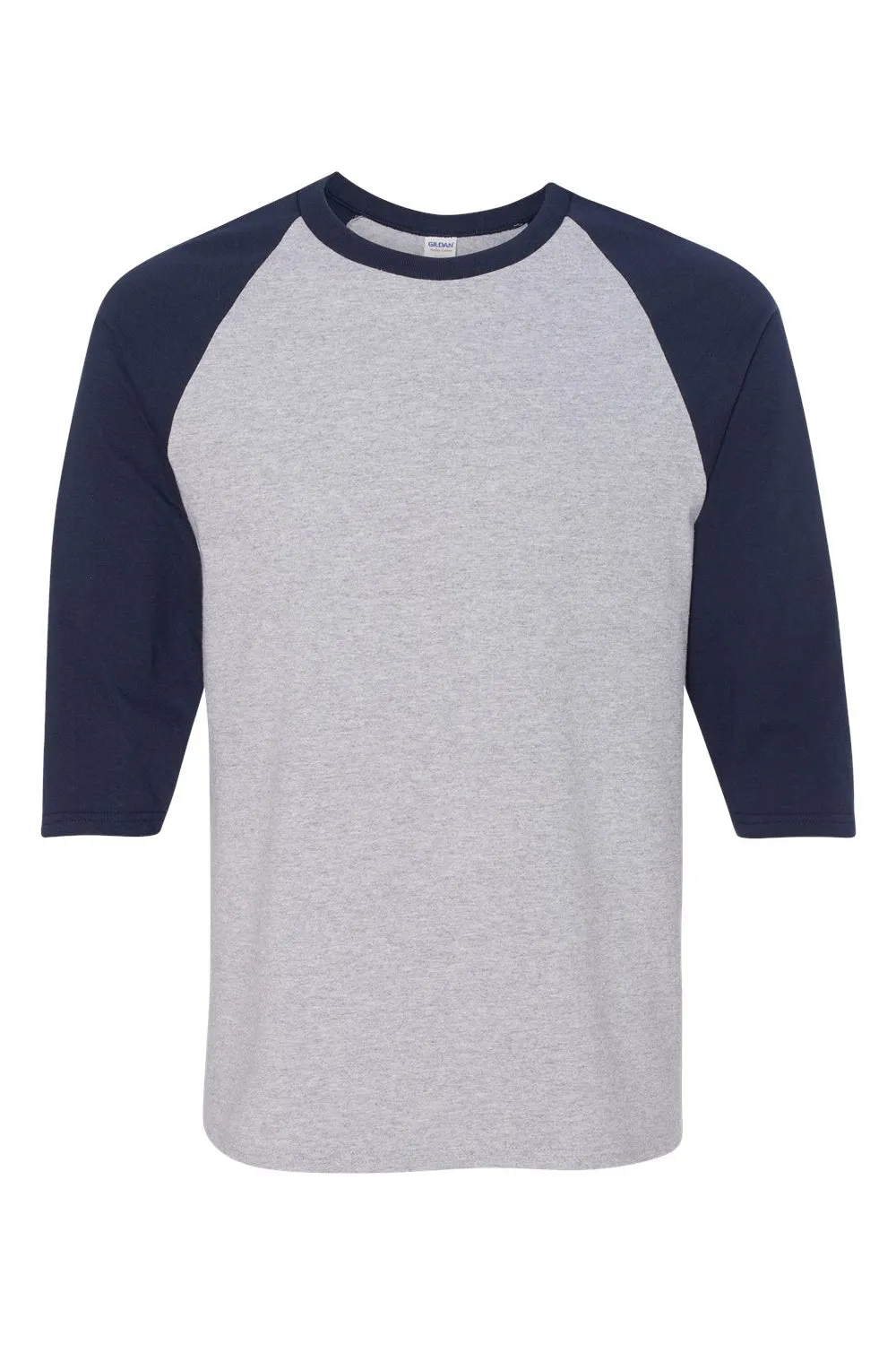 Gildan Mens 3/4 Sleeve Crewneck T-Shirt - Sport Grey/Navy Blue