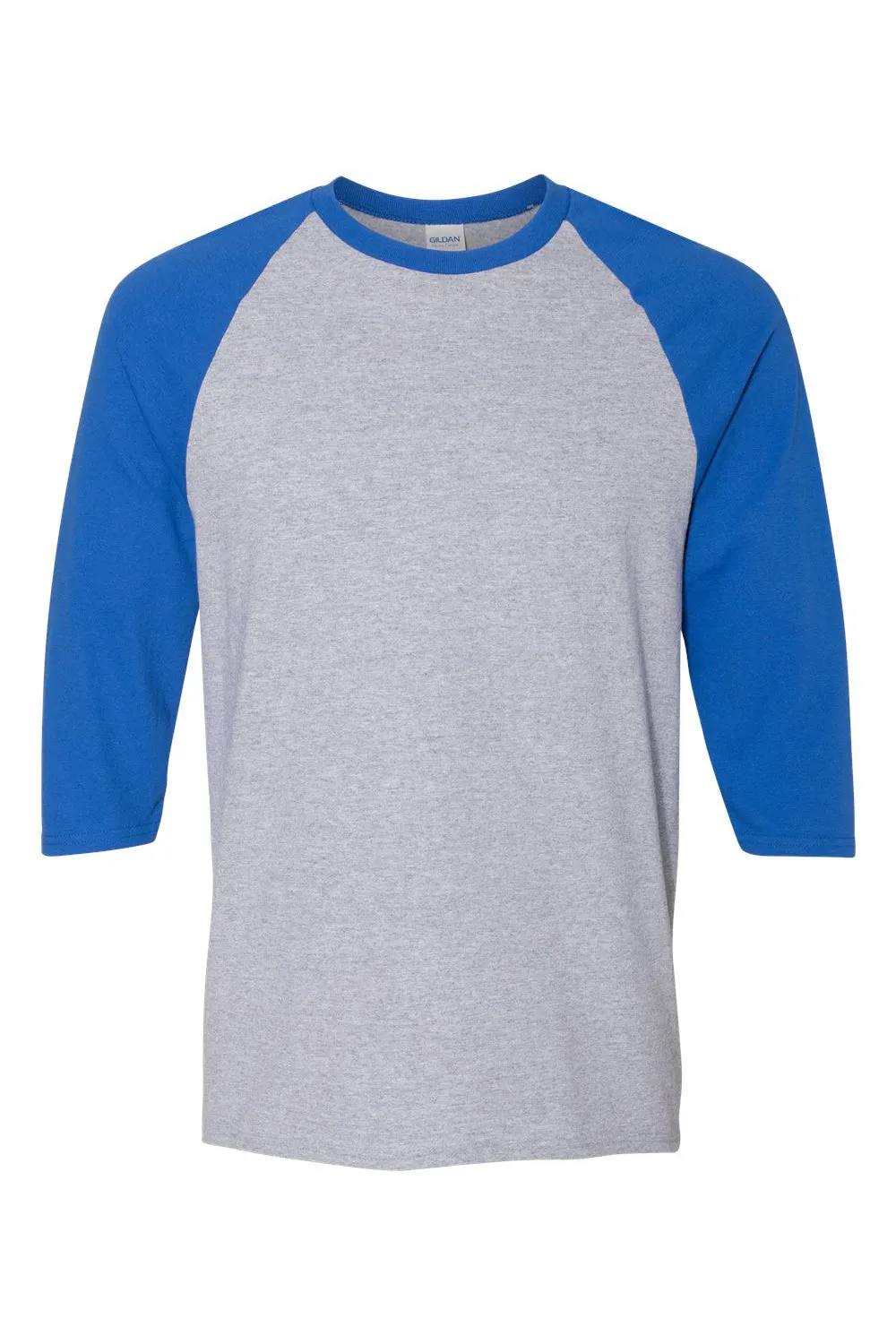 Gildan Mens 3/4 Sleeve Crewneck T-Shirt - Sport Grey/Royal Blue