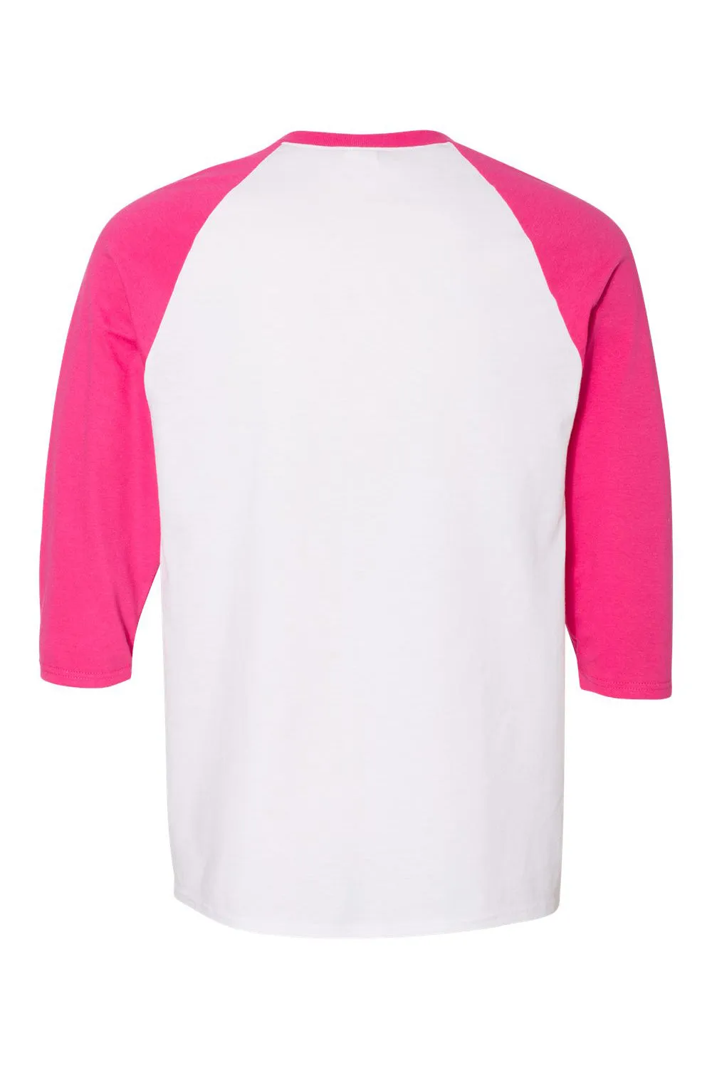 Gildan Mens 3/4 Sleeve Crewneck T-Shirt - White/Heliconia Pink