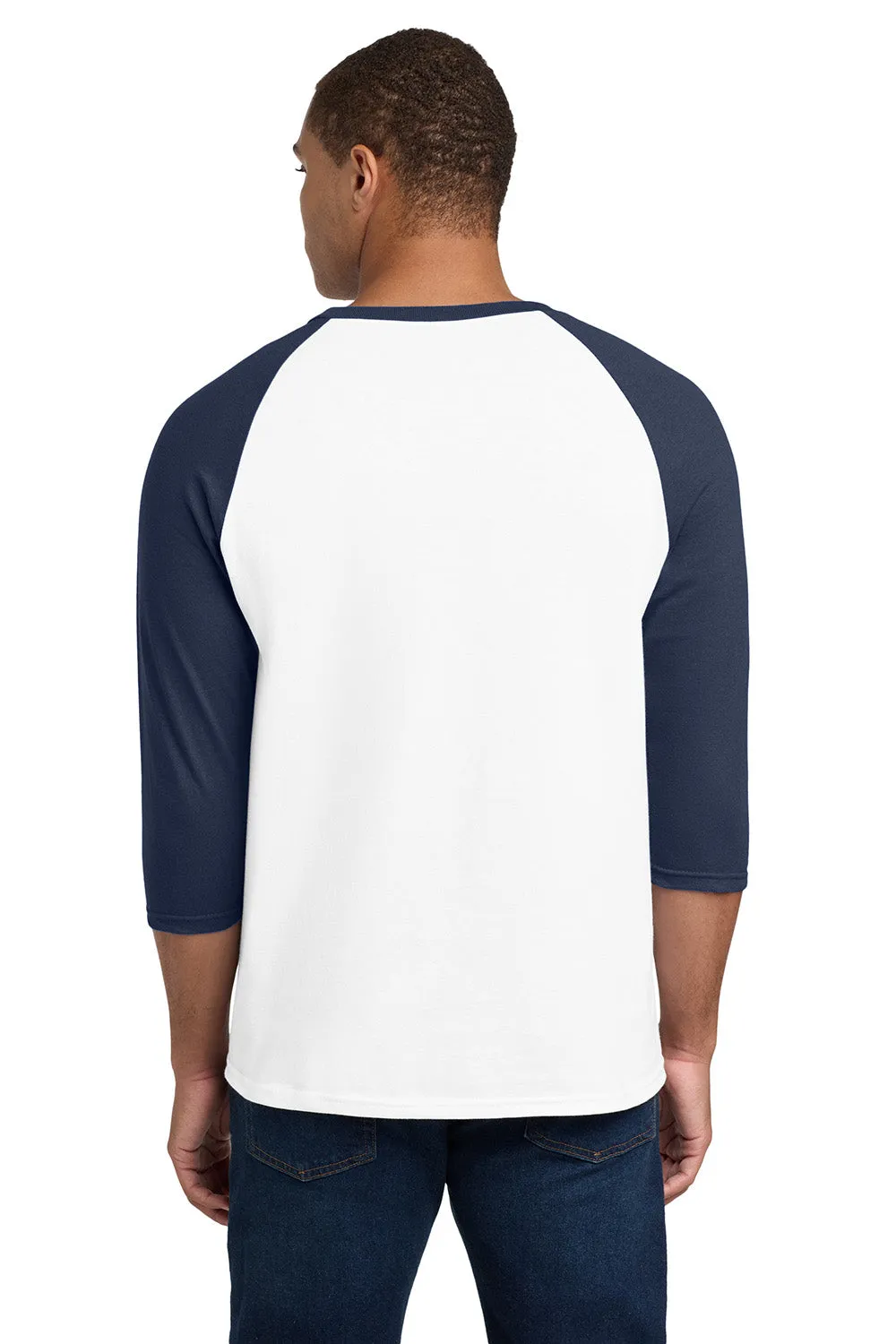 Gildan Mens 3/4 Sleeve Crewneck T-Shirt - White/Navy Blue