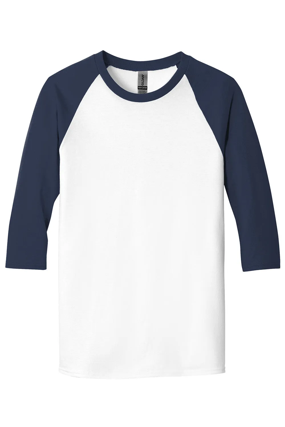 Gildan Mens 3/4 Sleeve Crewneck T-Shirt - White/Navy Blue