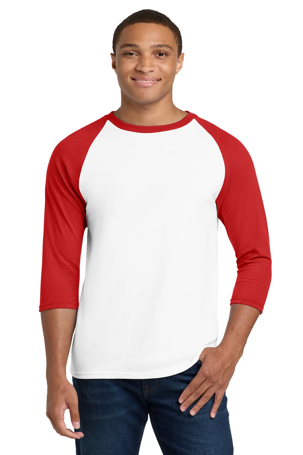 Gildan Mens 3/4 Sleeve Crewneck T-Shirt - White/Red