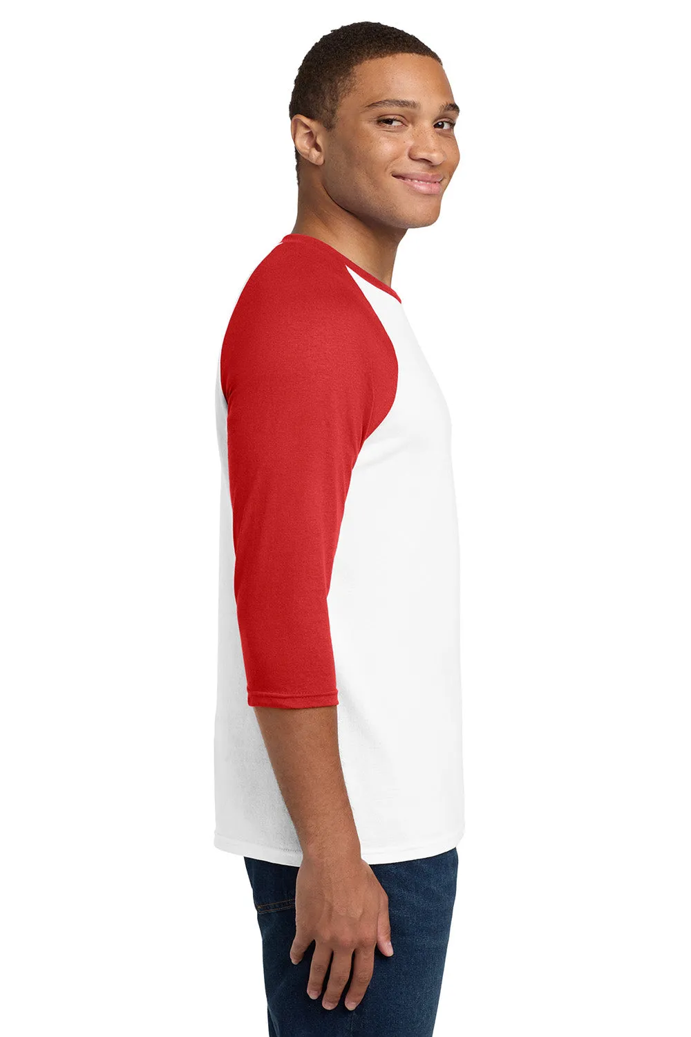 Gildan Mens 3/4 Sleeve Crewneck T-Shirt - White/Red