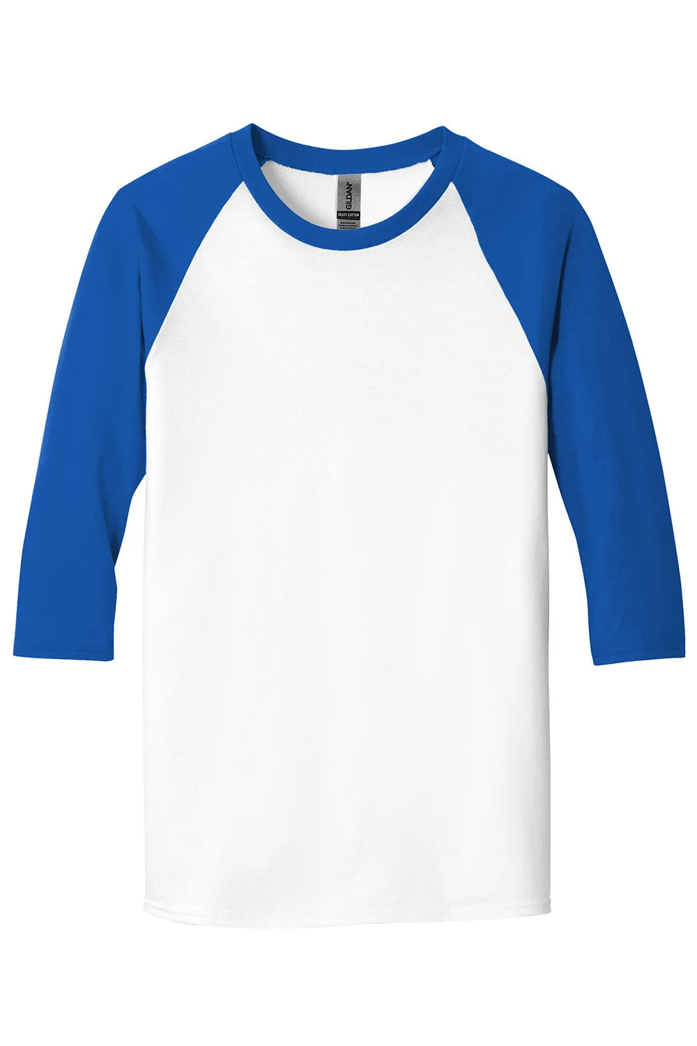 Gildan Mens 3/4 Sleeve Crewneck T-Shirt - White/Royal Blue