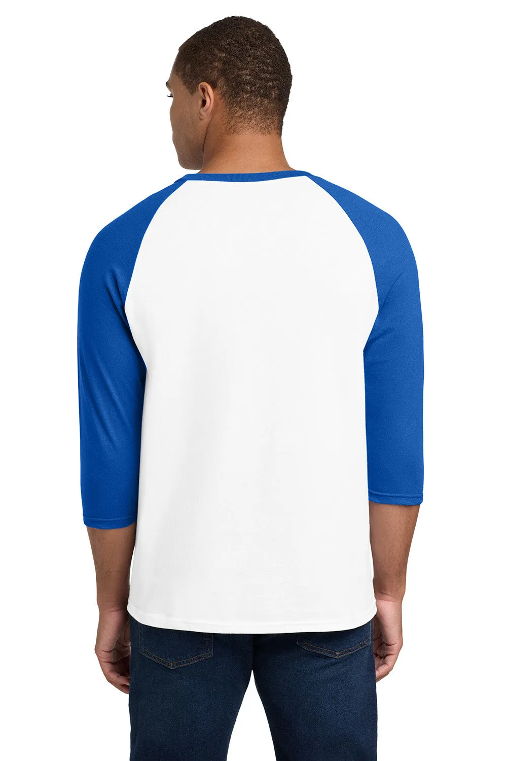Gildan Mens 3/4 Sleeve Crewneck T-Shirt - White/Royal Blue