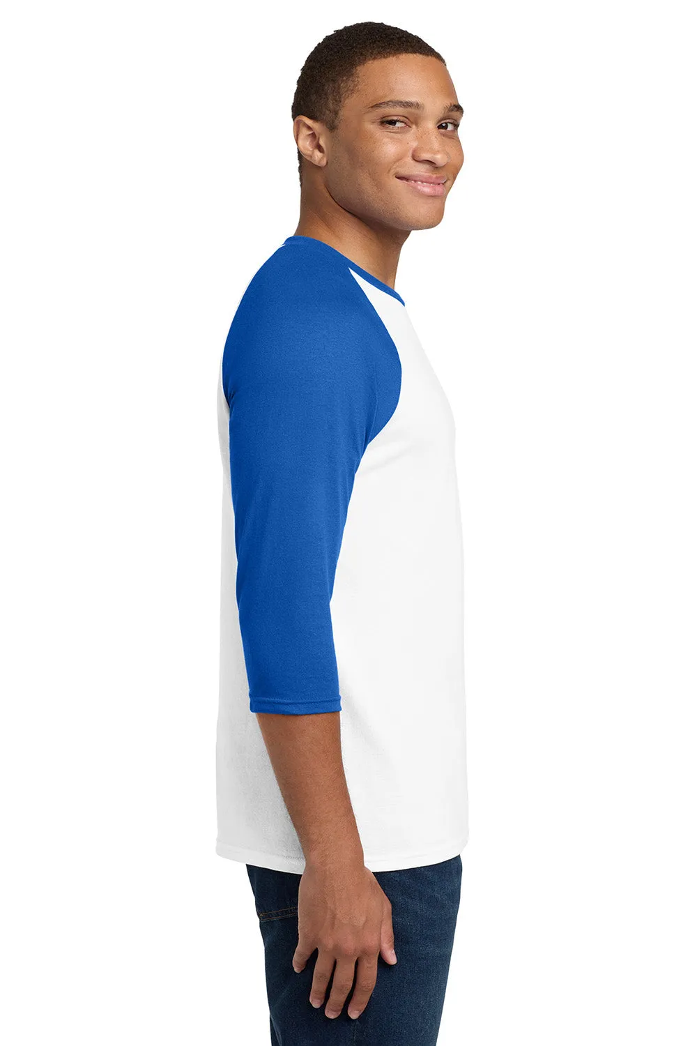 Gildan Mens 3/4 Sleeve Crewneck T-Shirt - White/Royal Blue