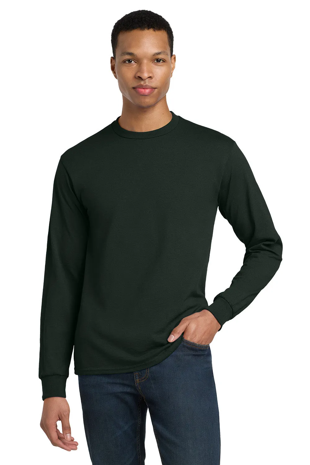 Gildan Mens DryBlend Moisture Wicking Long Sleeve Crewneck T-Shirt - Forest Green