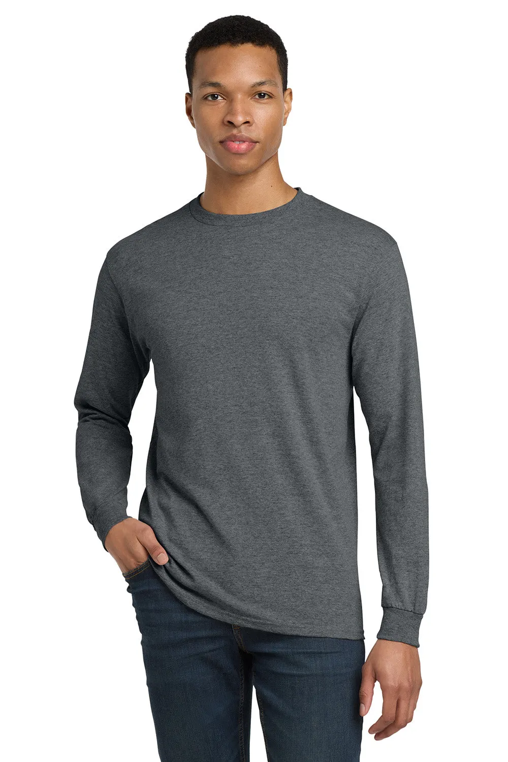 Gildan Mens DryBlend Moisture Wicking Long Sleeve Crewneck T-Shirt - Heather Dark Grey