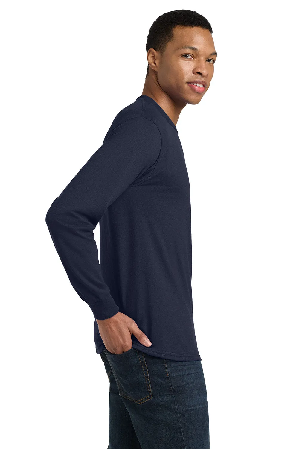 Gildan Mens DryBlend Moisture Wicking Long Sleeve Crewneck T-Shirt - Navy Blue
