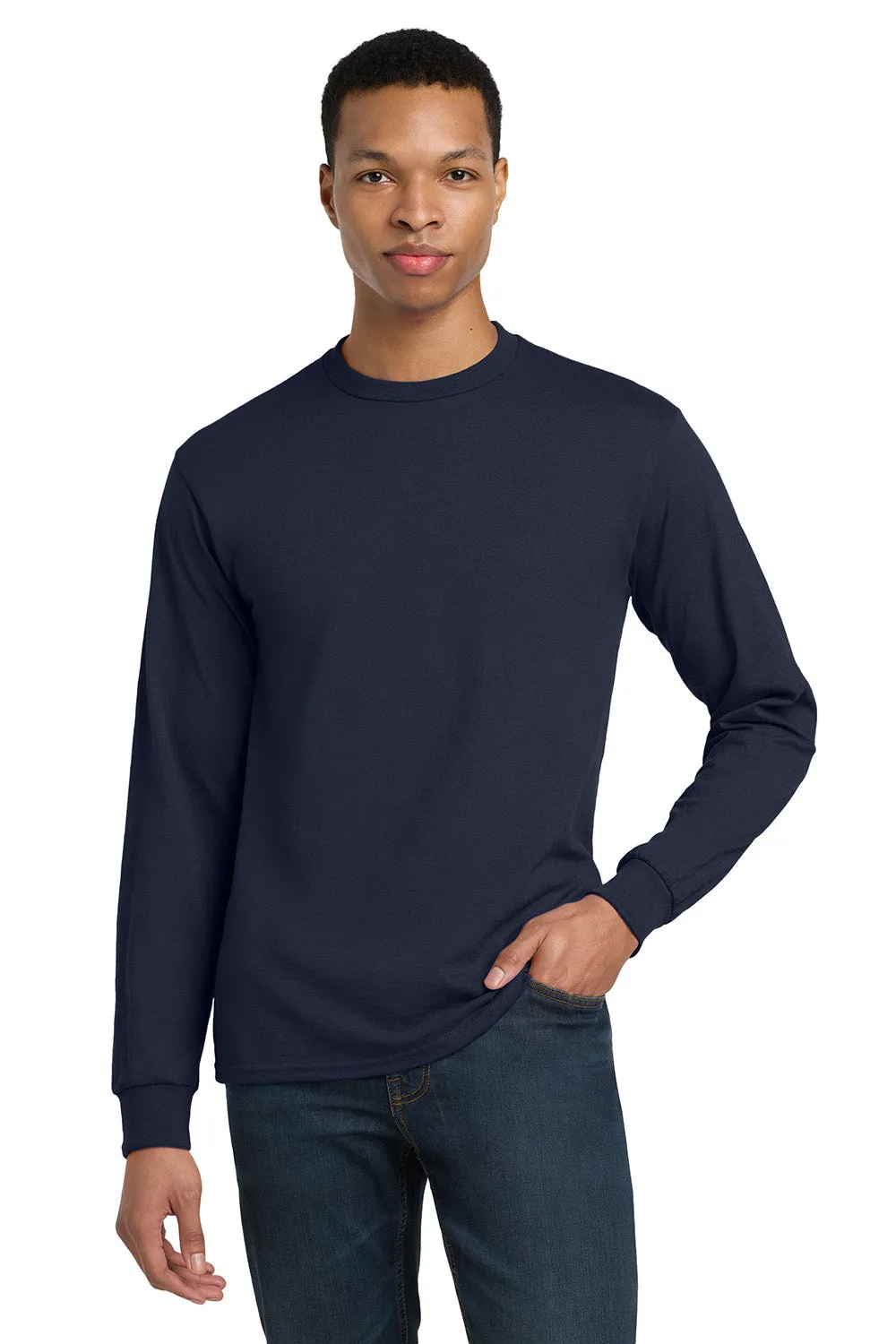 Gildan Mens DryBlend Moisture Wicking Long Sleeve Crewneck T-Shirt - Navy Blue