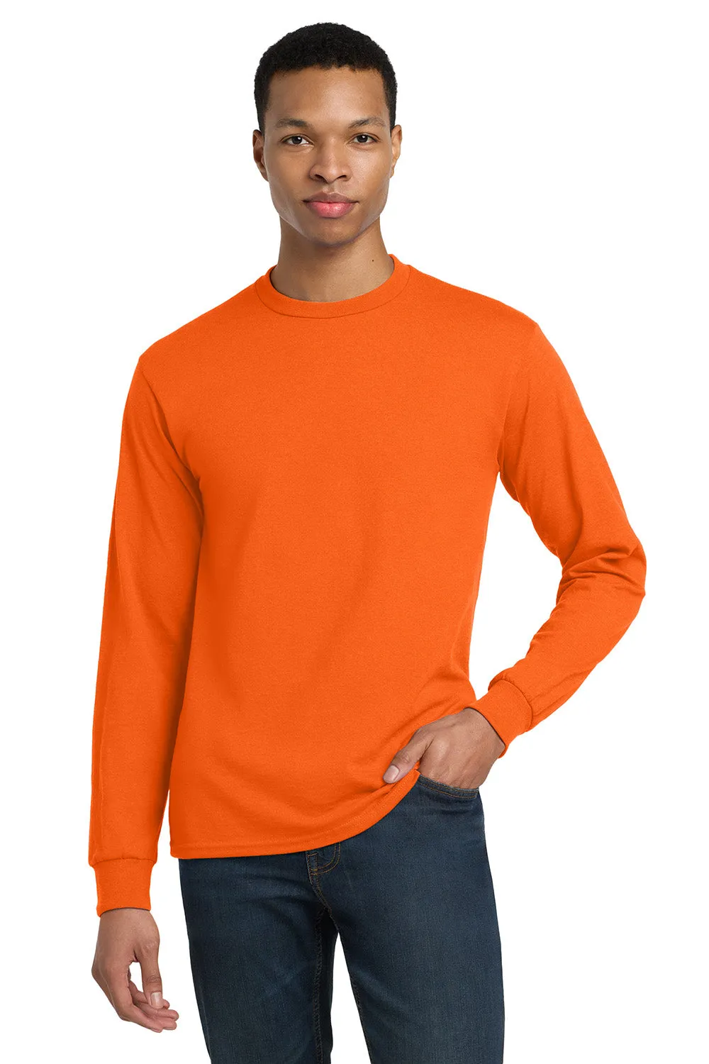 Gildan Mens DryBlend Moisture Wicking Long Sleeve Crewneck T-Shirt - Safety Orange