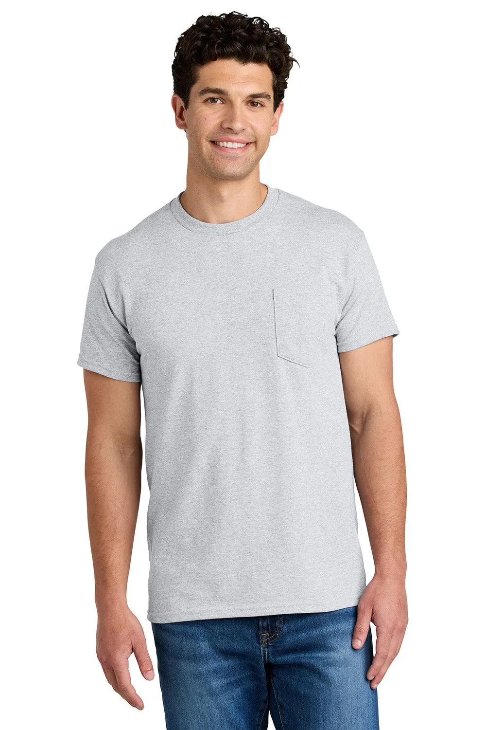 Gildan Mens DryBlend Moisture Wicking Short Sleeve Crewneck T-Shirt w/ Pocket - Ash Grey