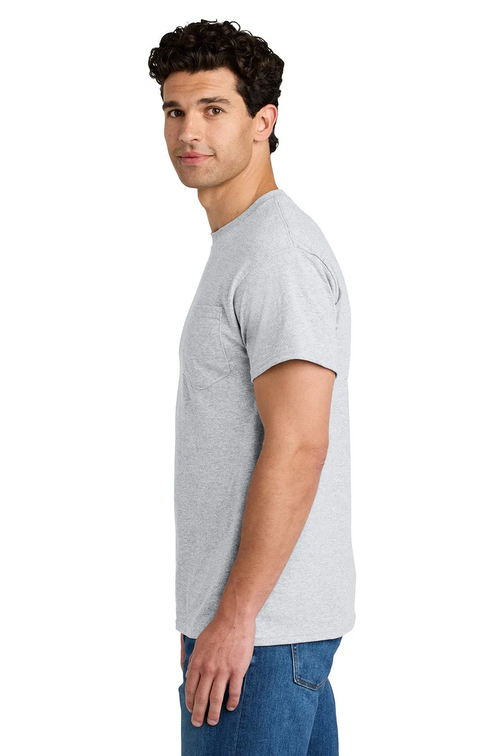 Gildan Mens DryBlend Moisture Wicking Short Sleeve Crewneck T-Shirt w/ Pocket - Ash Grey