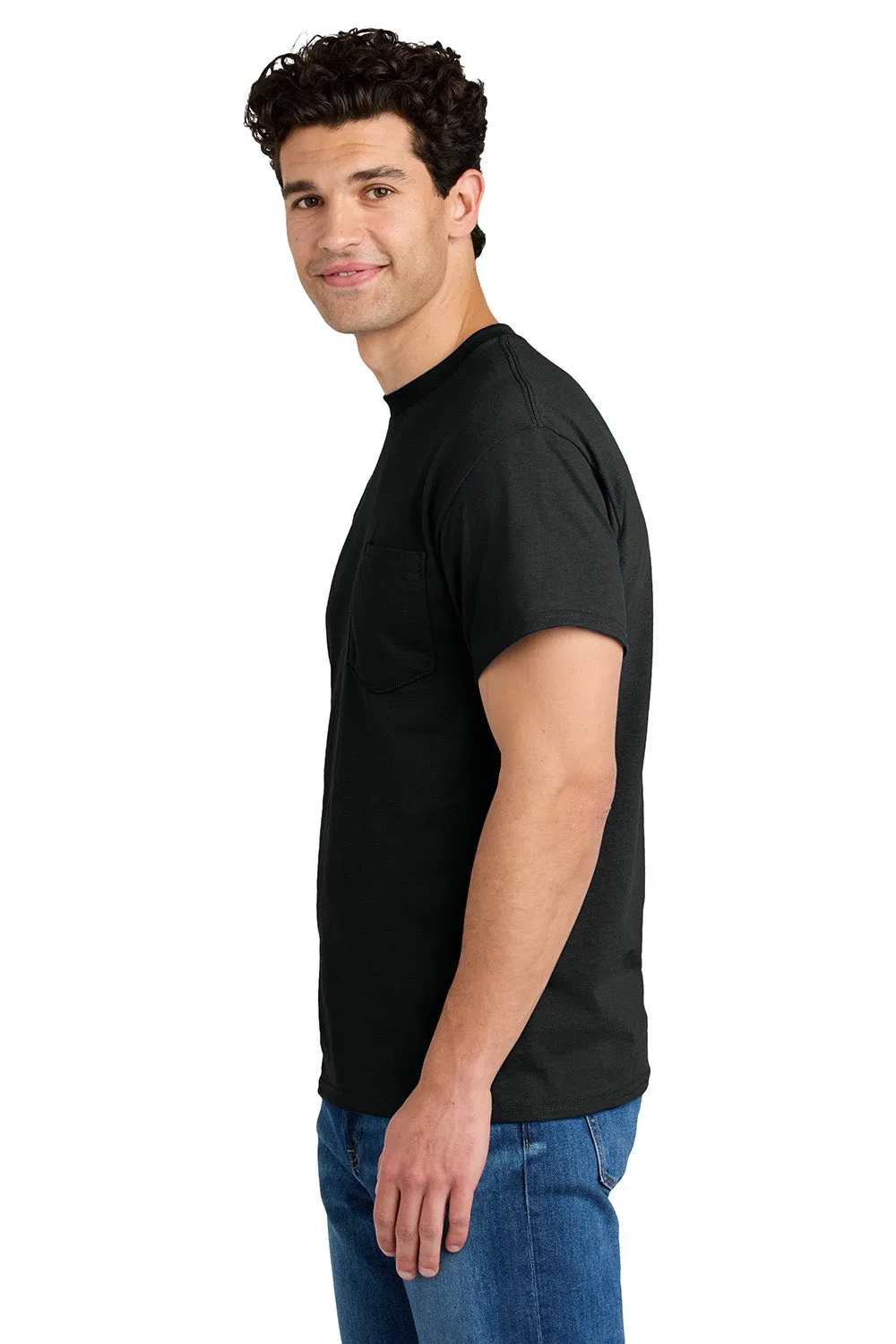 Gildan Mens DryBlend Moisture Wicking Short Sleeve Crewneck T-Shirt w/ Pocket - Black