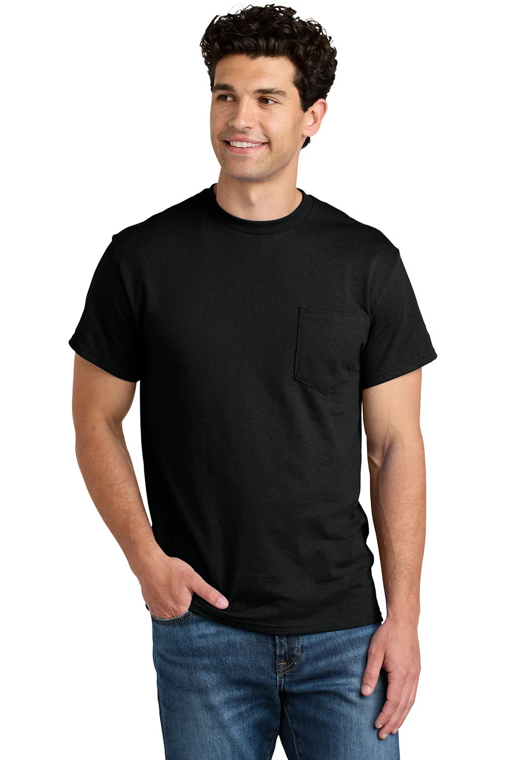 Gildan Mens DryBlend Moisture Wicking Short Sleeve Crewneck T-Shirt w/ Pocket - Black