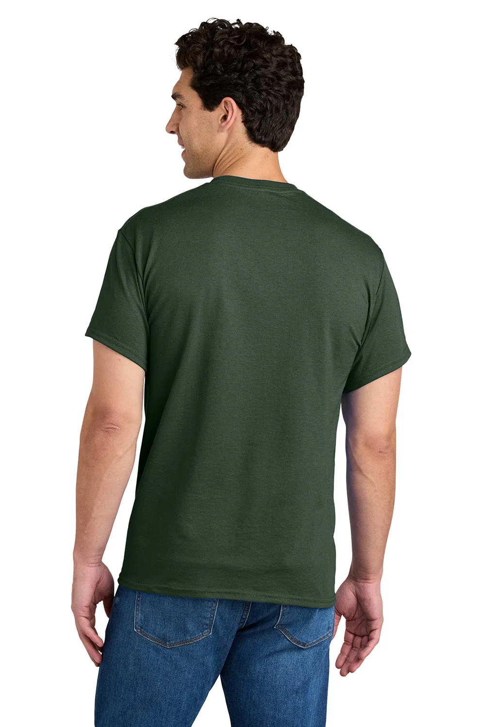Gildan Mens DryBlend Moisture Wicking Short Sleeve Crewneck T-Shirt w/ Pocket - Forest Green