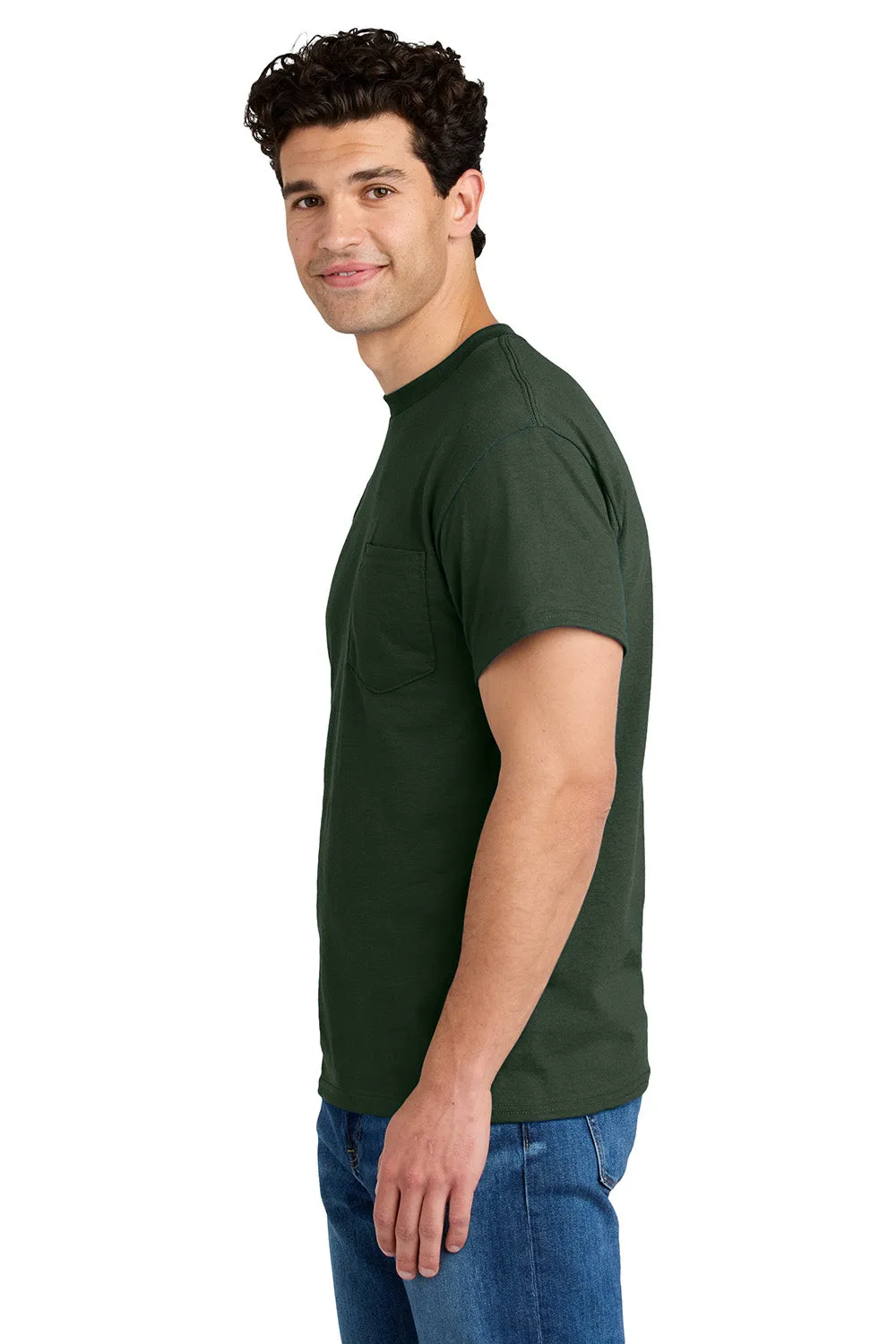 Gildan Mens DryBlend Moisture Wicking Short Sleeve Crewneck T-Shirt w/ Pocket - Forest Green