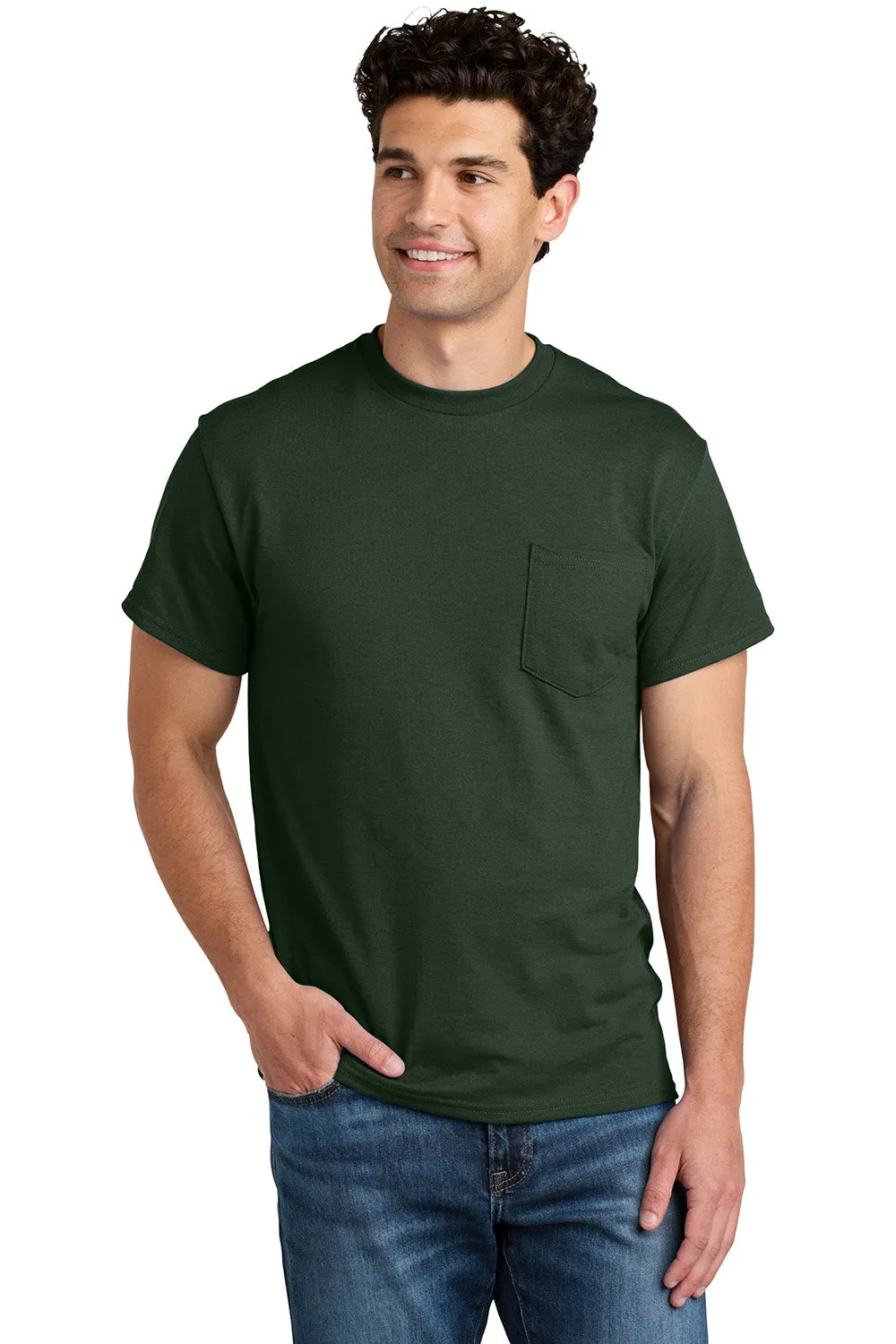 Gildan Mens DryBlend Moisture Wicking Short Sleeve Crewneck T-Shirt w/ Pocket - Forest Green