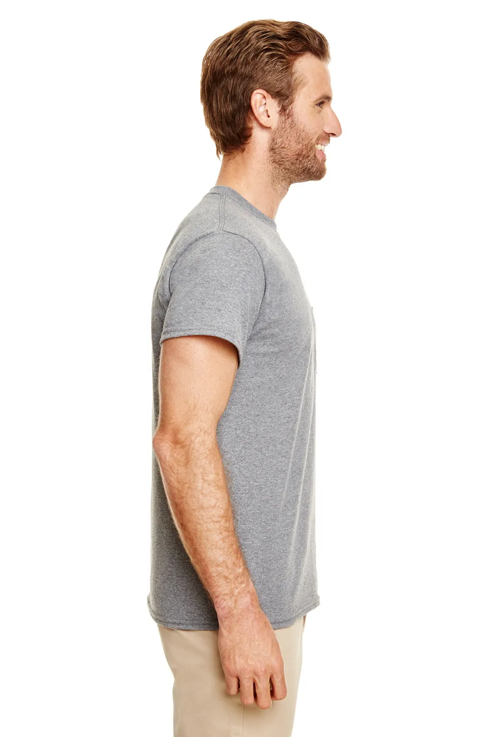 Gildan Mens DryBlend Moisture Wicking Short Sleeve Crewneck T-Shirt w/ Pocket - Heather Graphite Grey