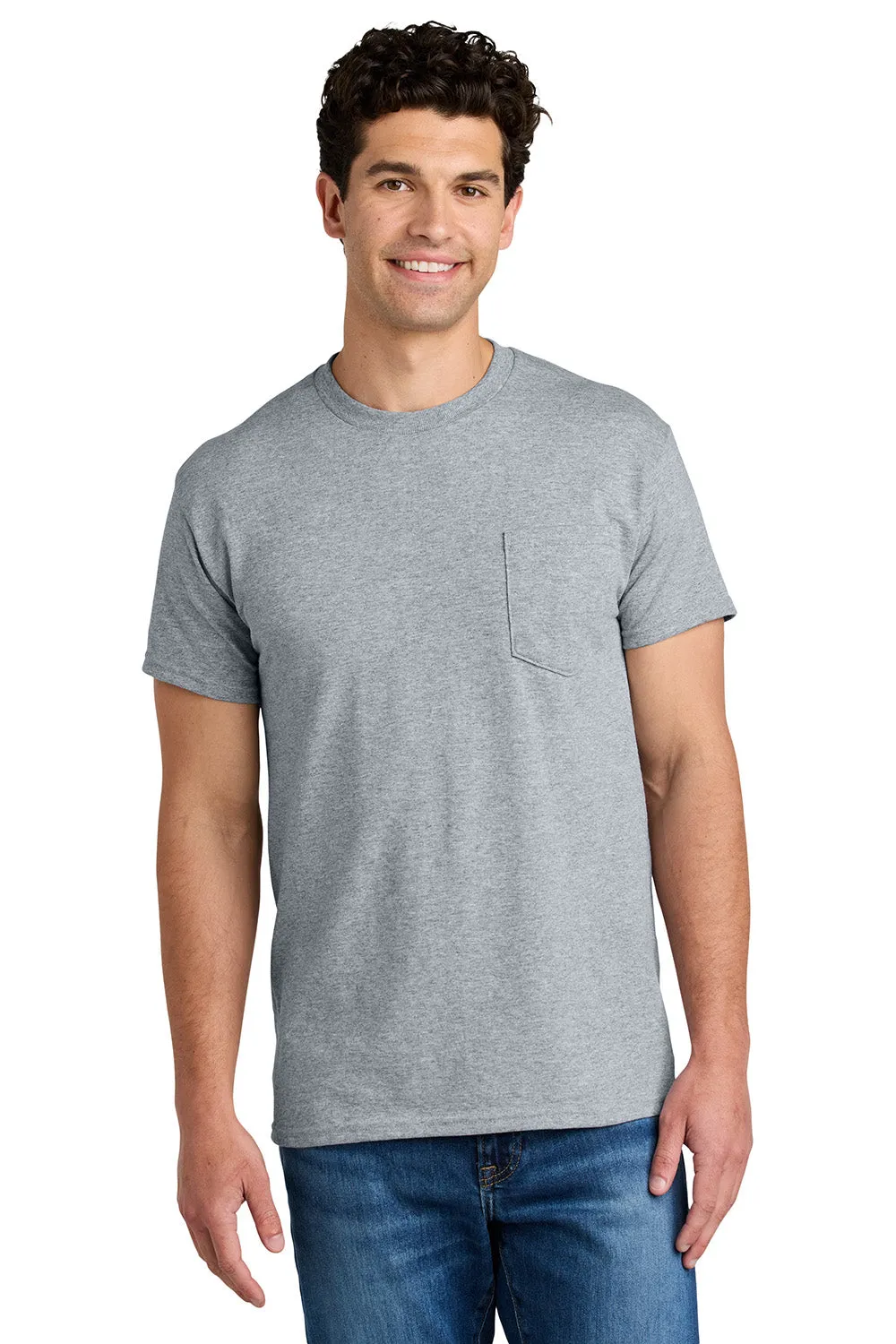 Gildan Mens DryBlend Moisture Wicking Short Sleeve Crewneck T-Shirt w/ Pocket - Sport Grey
