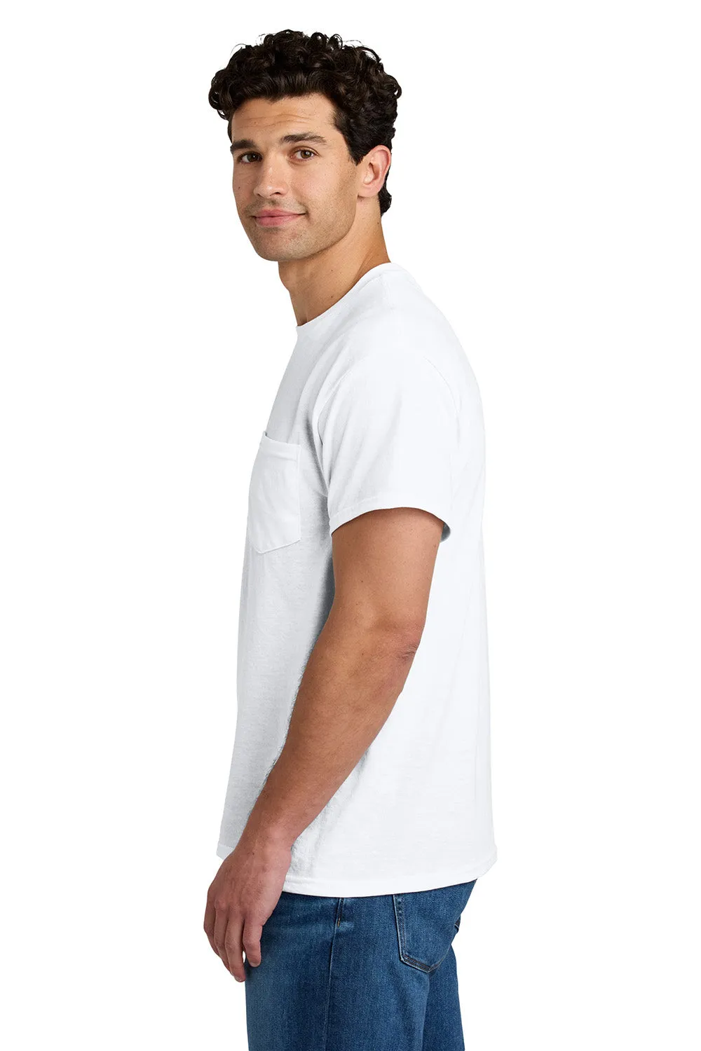 Gildan Mens DryBlend Moisture Wicking Short Sleeve Crewneck T-Shirt w/ Pocket - White
