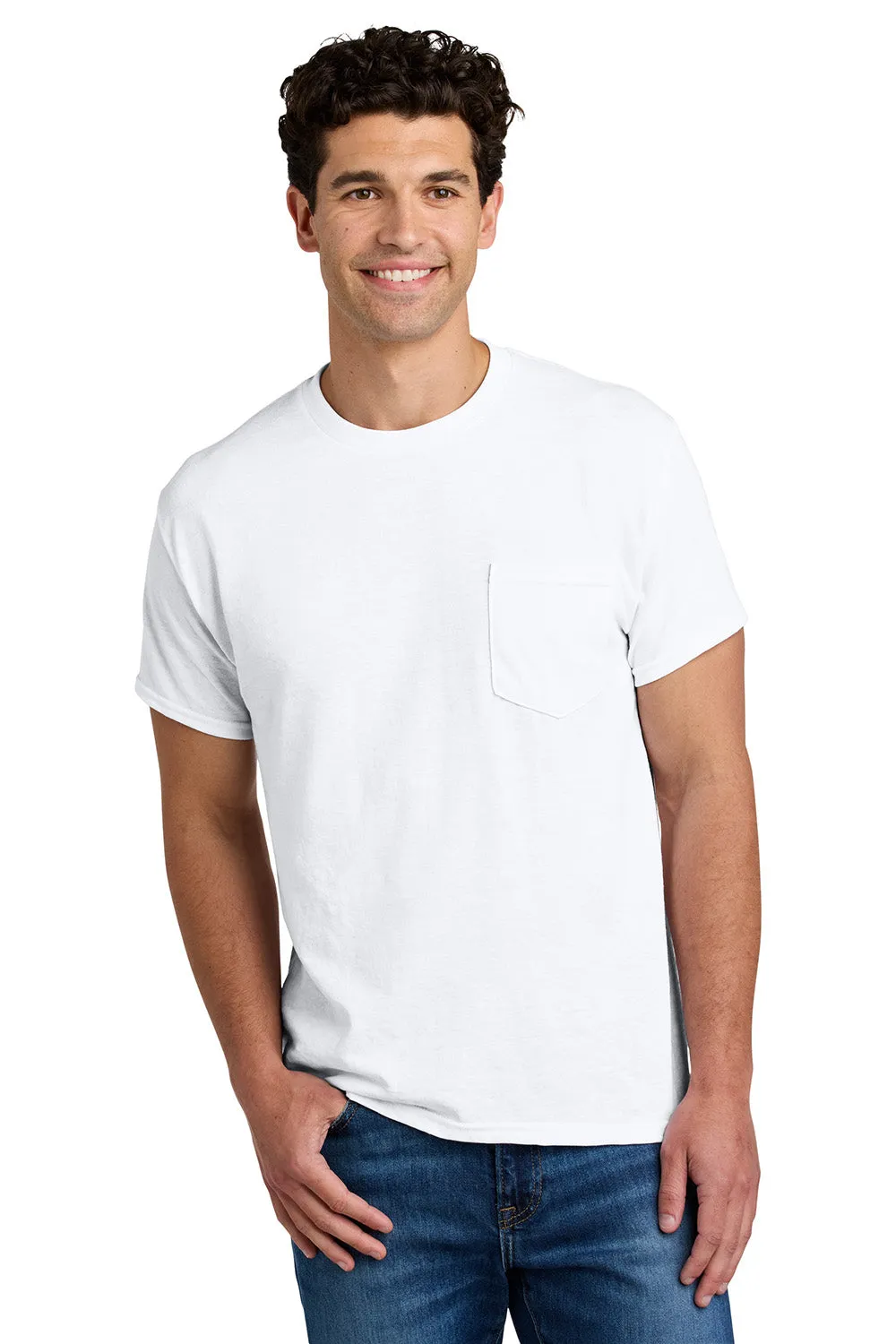 Gildan Mens DryBlend Moisture Wicking Short Sleeve Crewneck T-Shirt w/ Pocket - White