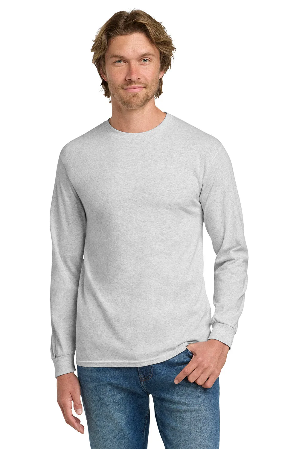 Gildan Mens Long Sleeve Crewneck T-Shirt - Ash Grey