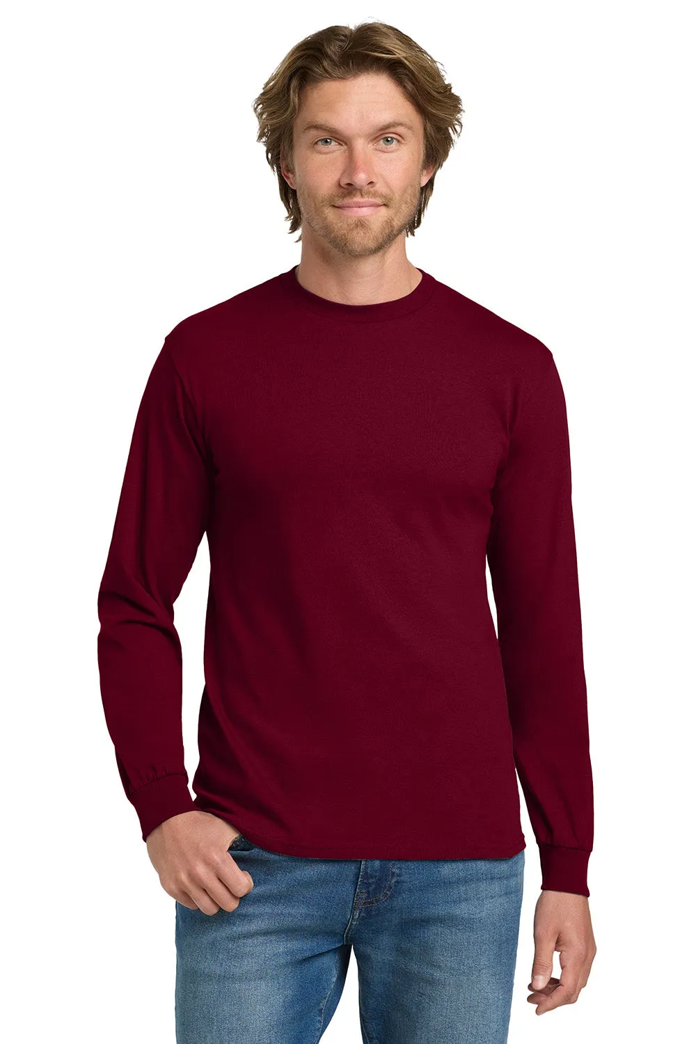 Gildan Mens Long Sleeve Crewneck T-Shirt - Garnet Red