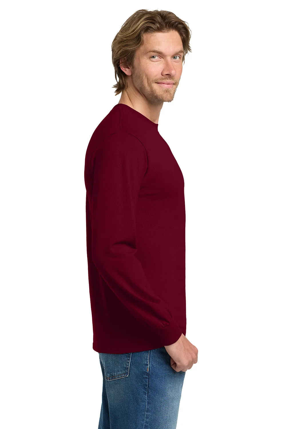 Gildan Mens Long Sleeve Crewneck T-Shirt - Garnet Red