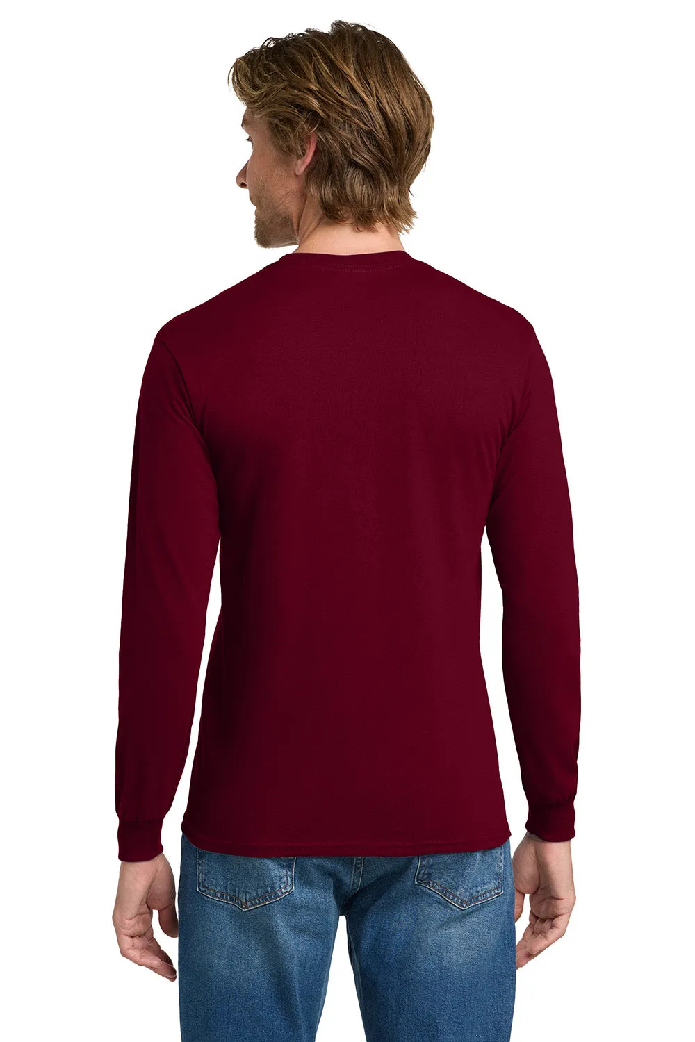Gildan Mens Long Sleeve Crewneck T-Shirt - Garnet Red