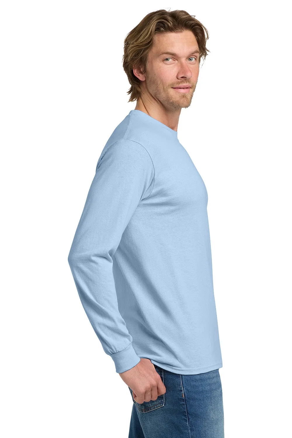 Gildan Mens Long Sleeve Crewneck T-Shirt - Light Blue