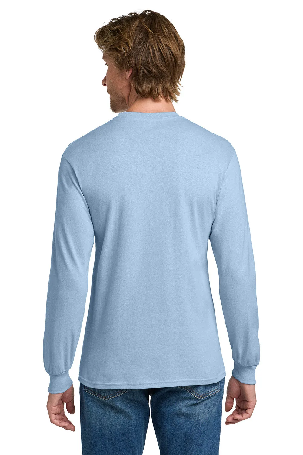 Gildan Mens Long Sleeve Crewneck T-Shirt - Light Blue