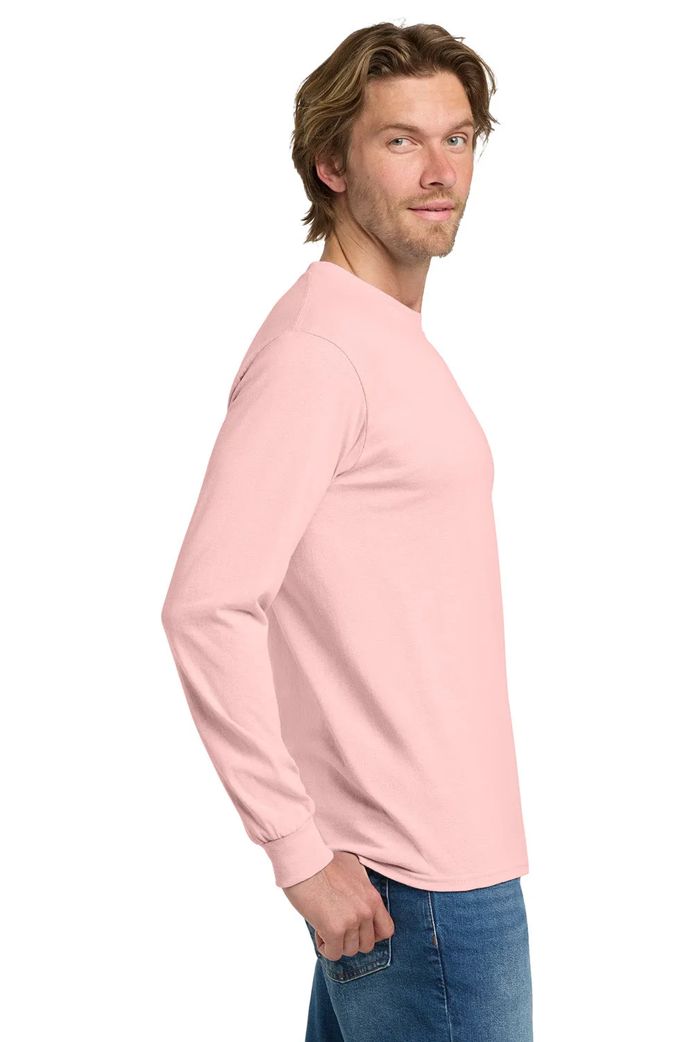 Gildan Mens Long Sleeve Crewneck T-Shirt - Light Pink