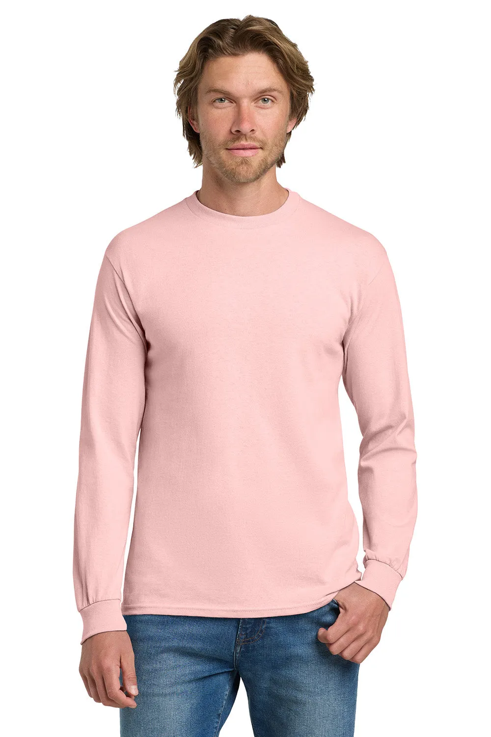 Gildan Mens Long Sleeve Crewneck T-Shirt - Light Pink