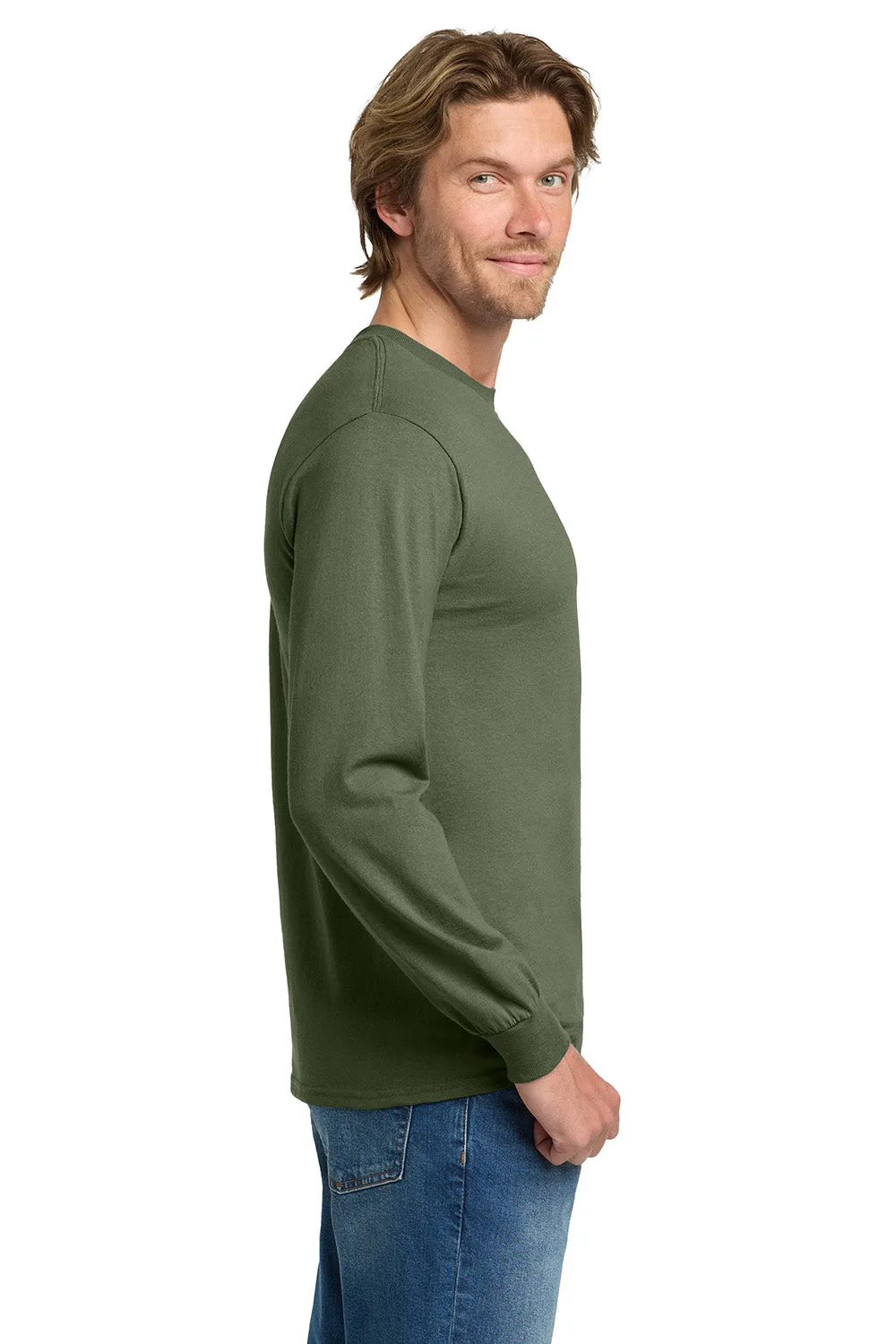 Gildan Mens Long Sleeve Crewneck T-Shirt - Military Green
