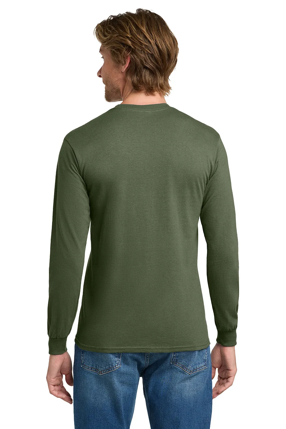 Gildan Mens Long Sleeve Crewneck T-Shirt - Military Green