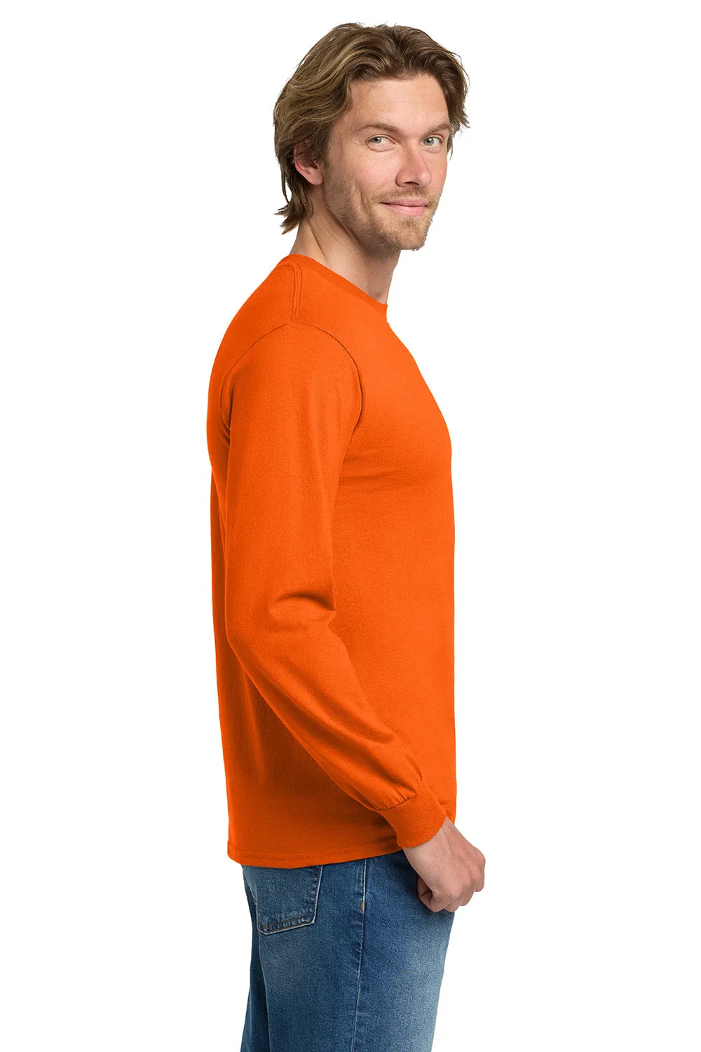 Gildan Mens Long Sleeve Crewneck T-Shirt - Orange