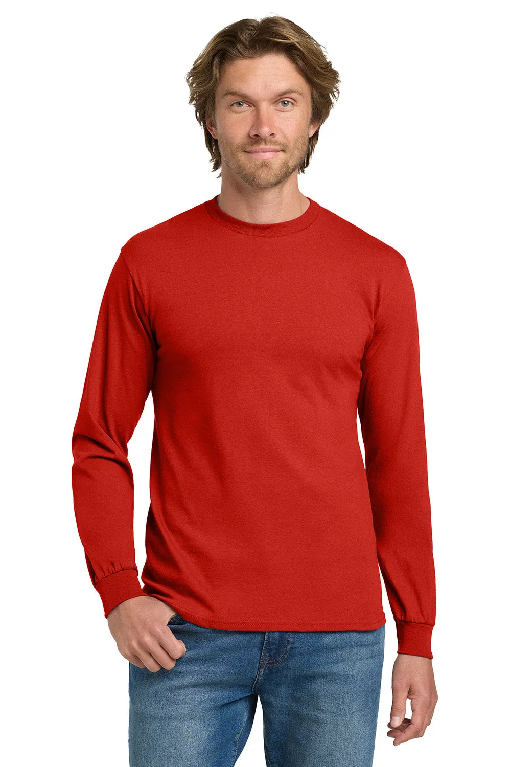 Gildan Mens Long Sleeve Crewneck T-Shirt - Red