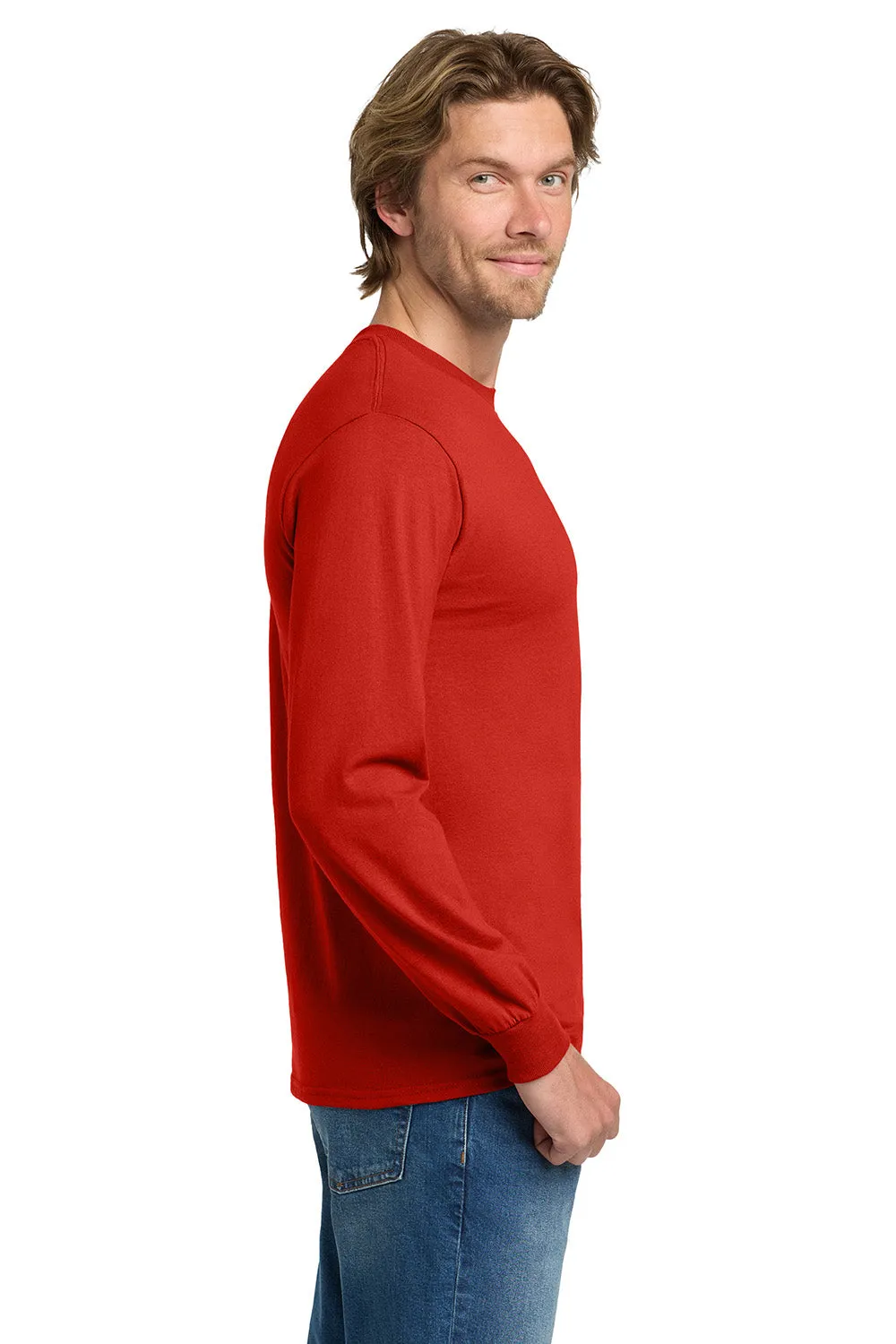 Gildan Mens Long Sleeve Crewneck T-Shirt - Red
