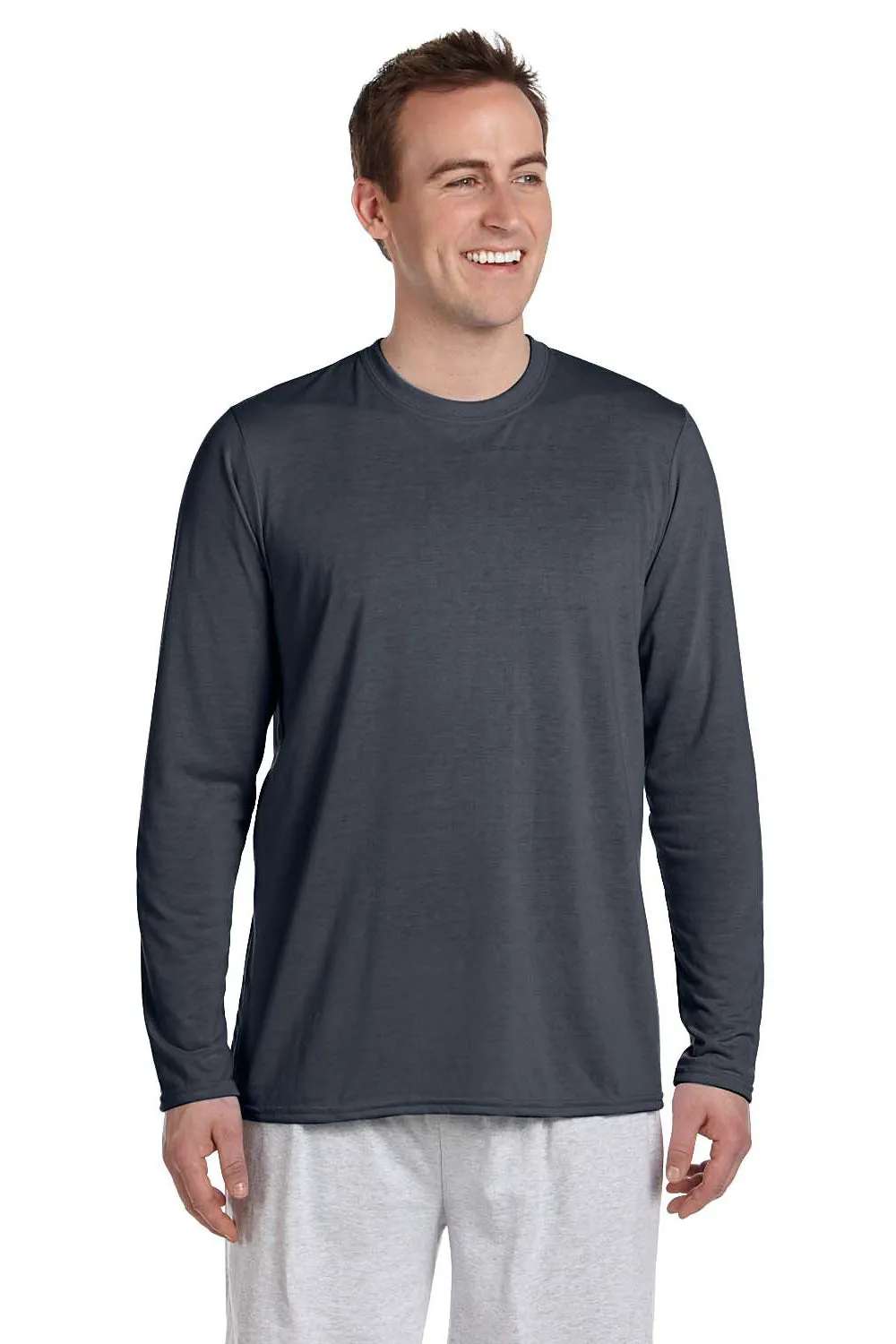 Gildan Mens Performance Jersey Moisture Wicking Long Sleeve Crewneck T-Shirt - Charcoal Grey