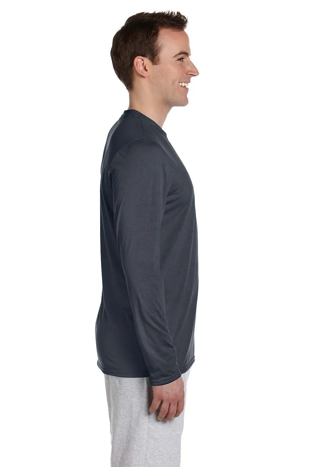 Gildan Mens Performance Jersey Moisture Wicking Long Sleeve Crewneck T-Shirt - Charcoal Grey