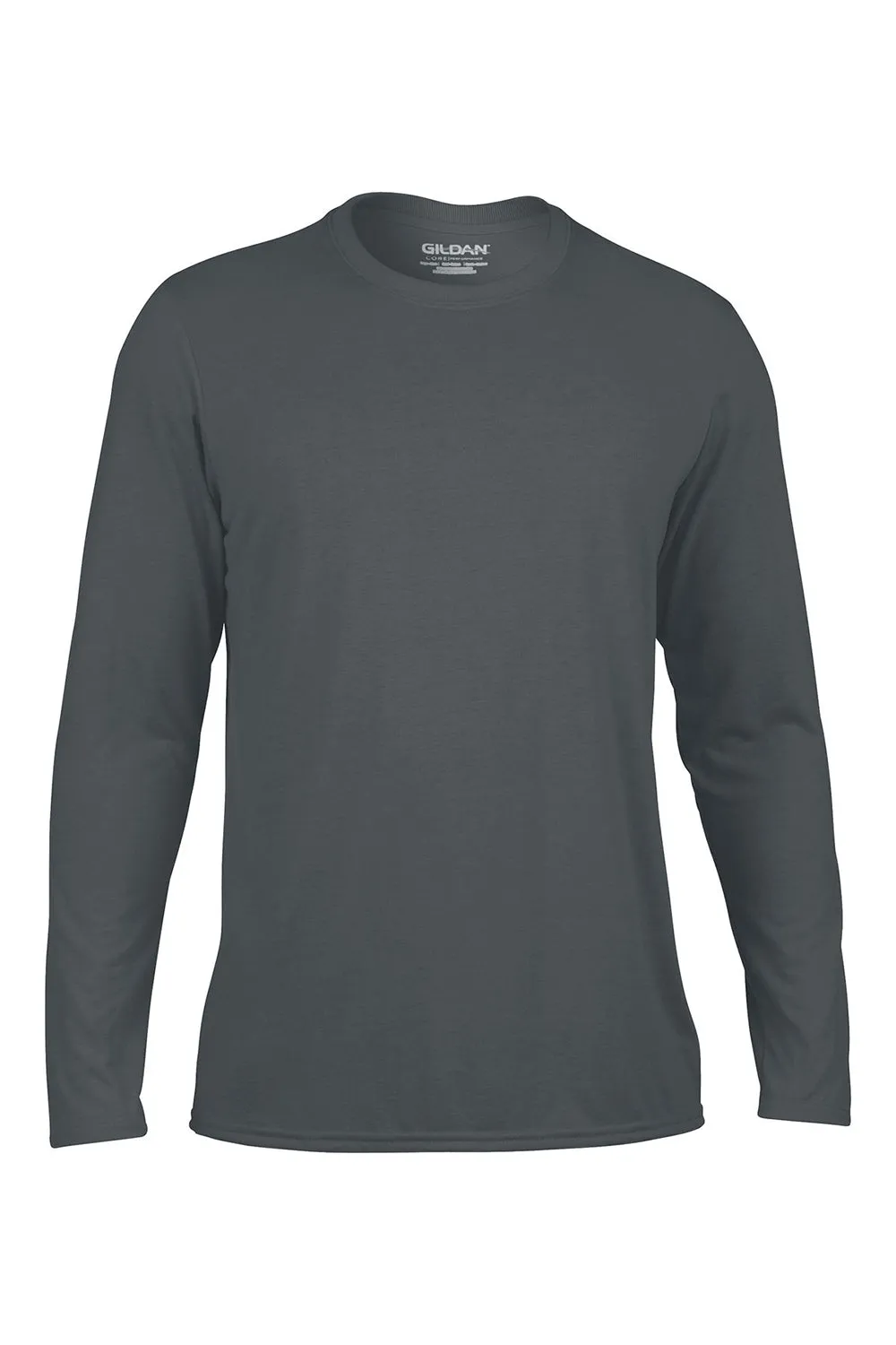 Gildan Mens Performance Jersey Moisture Wicking Long Sleeve Crewneck T-Shirt - Charcoal Grey