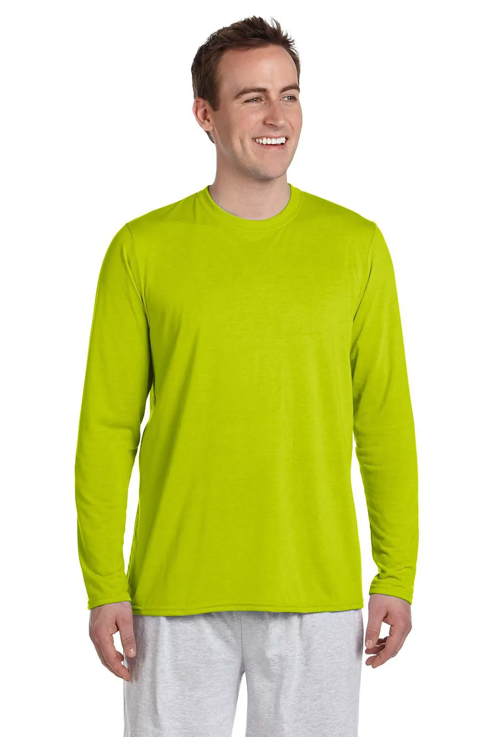 Gildan Mens Performance Jersey Moisture Wicking Long Sleeve Crewneck T-Shirt - Safety Green
