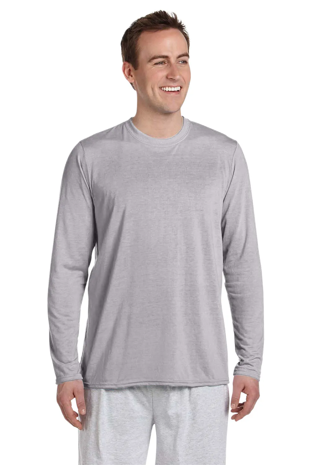 Gildan Mens Performance Jersey Moisture Wicking Long Sleeve Crewneck T-Shirt - Sport Grey