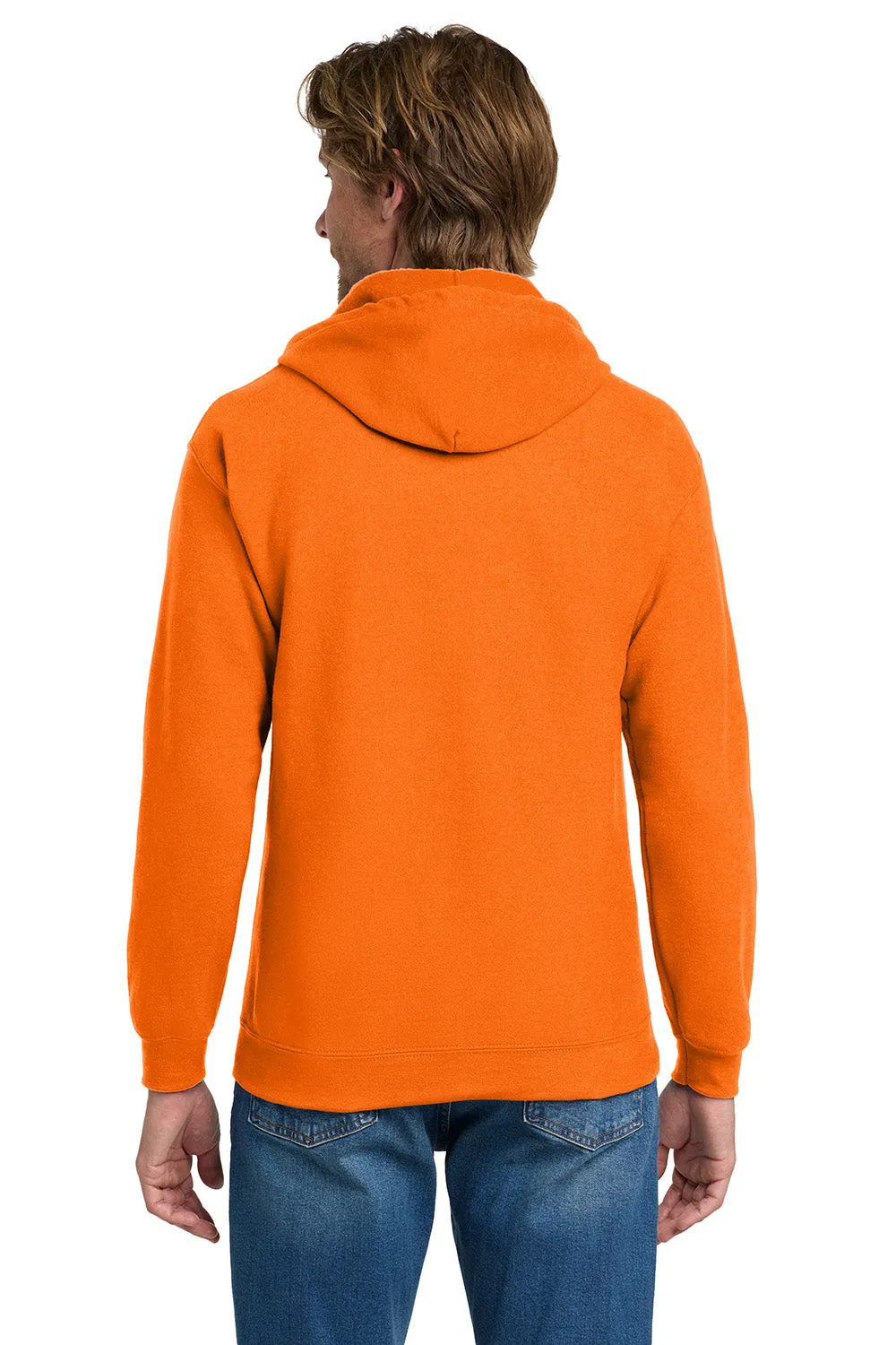Gildan Mens Pill Resistant Full Zip Hooded Sweatshirt Hoodie w/ Pockets - Safety Orange